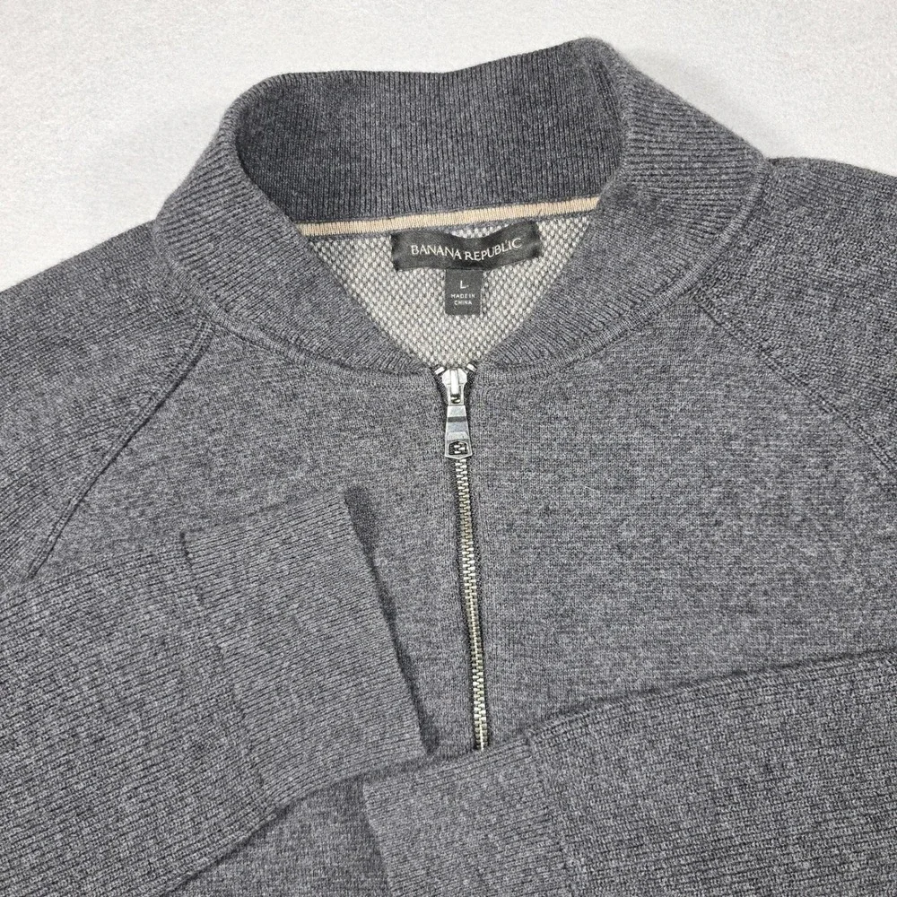 Banana Republic Bomber Sweater Mens Large Gray Double Full Zip Pockets